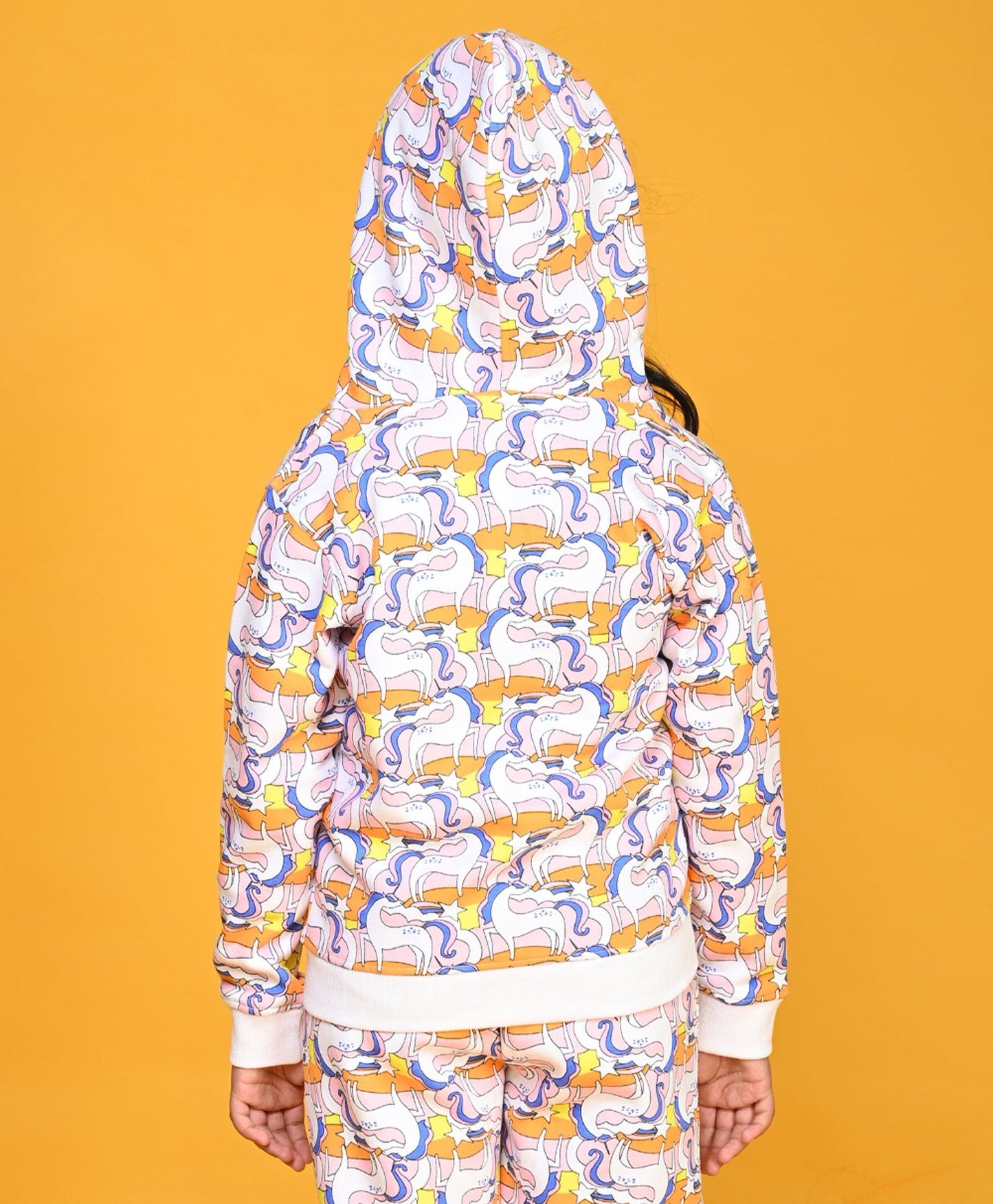 UNICORN RAINBOW GIRLS FLEECE ZIPPER HOODIE - WHITE