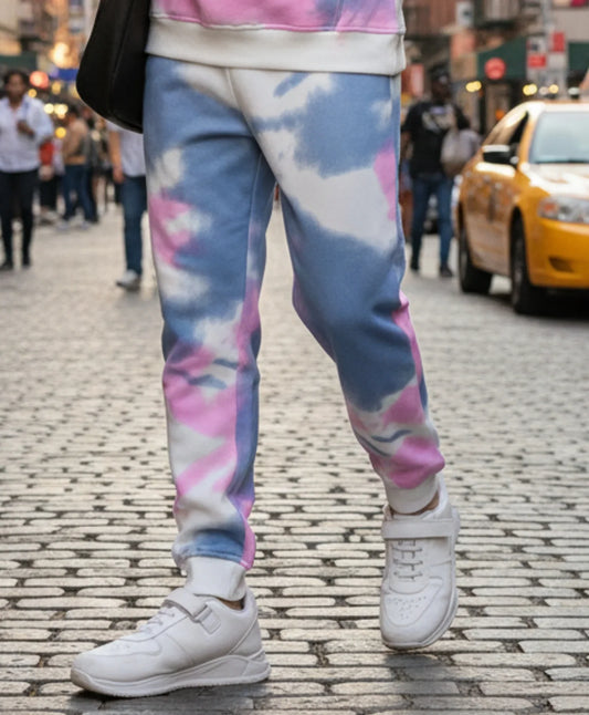 BLUE PINK TIE DYE FLEECE JOGGER - PINK