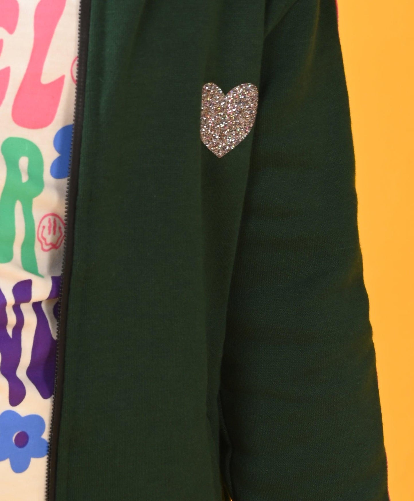 OLIVE FLEECE PINK GLITTER TAPE ZIPPER HOODIE ECRU JOGGER SET - OLIVE / ECRU - Anthrilo