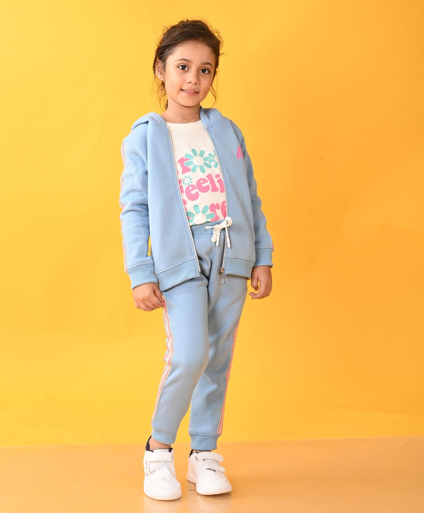 SKY FLEECE PINK GLITTER TAPE RAINBOW ZIPPER HOODIE JOGGER SET - SKY
