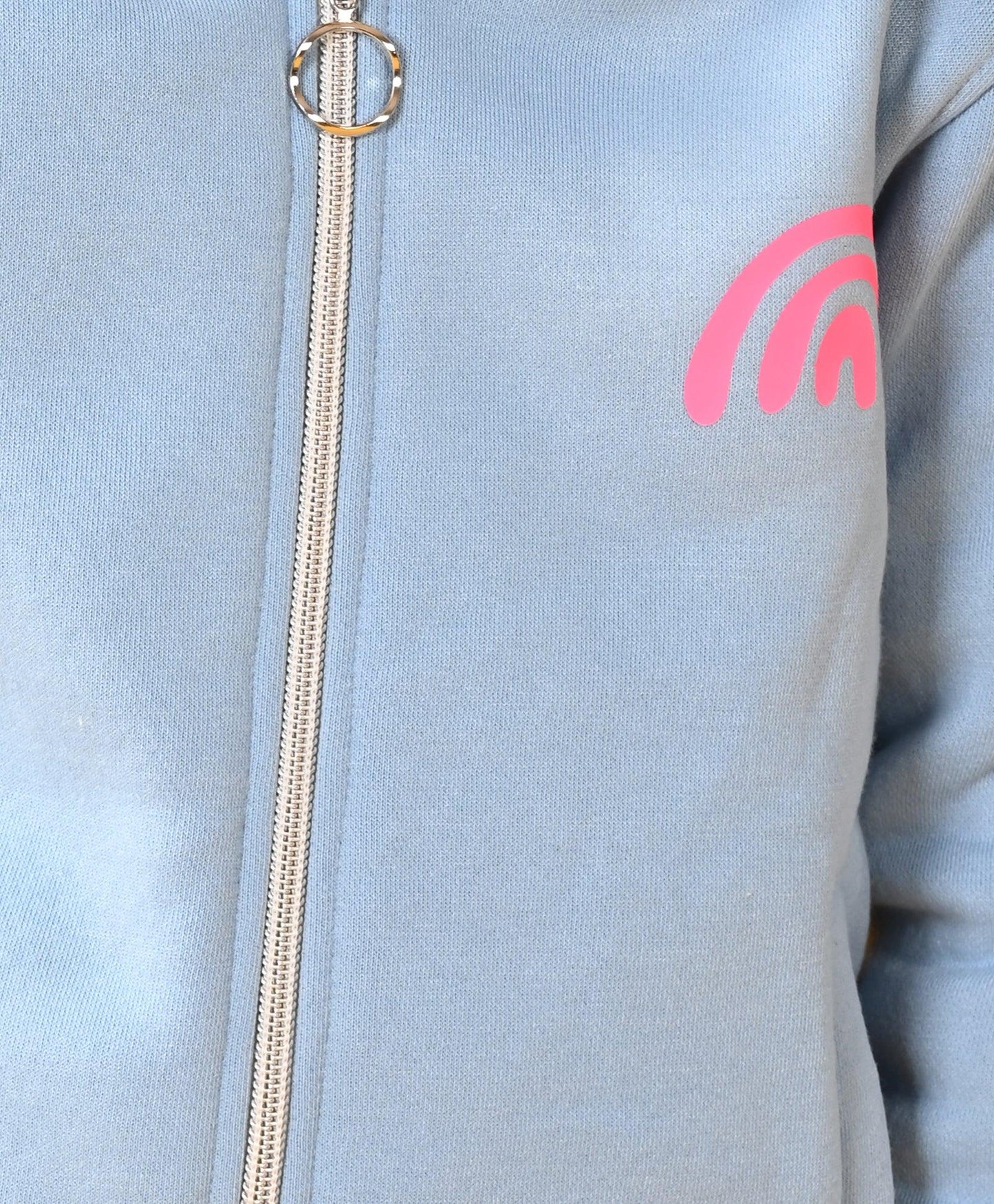 SKY FLEECE PINK GLITTER TAPE RAINBOW ZIPPER HOODIE JOGGER SET - SKY