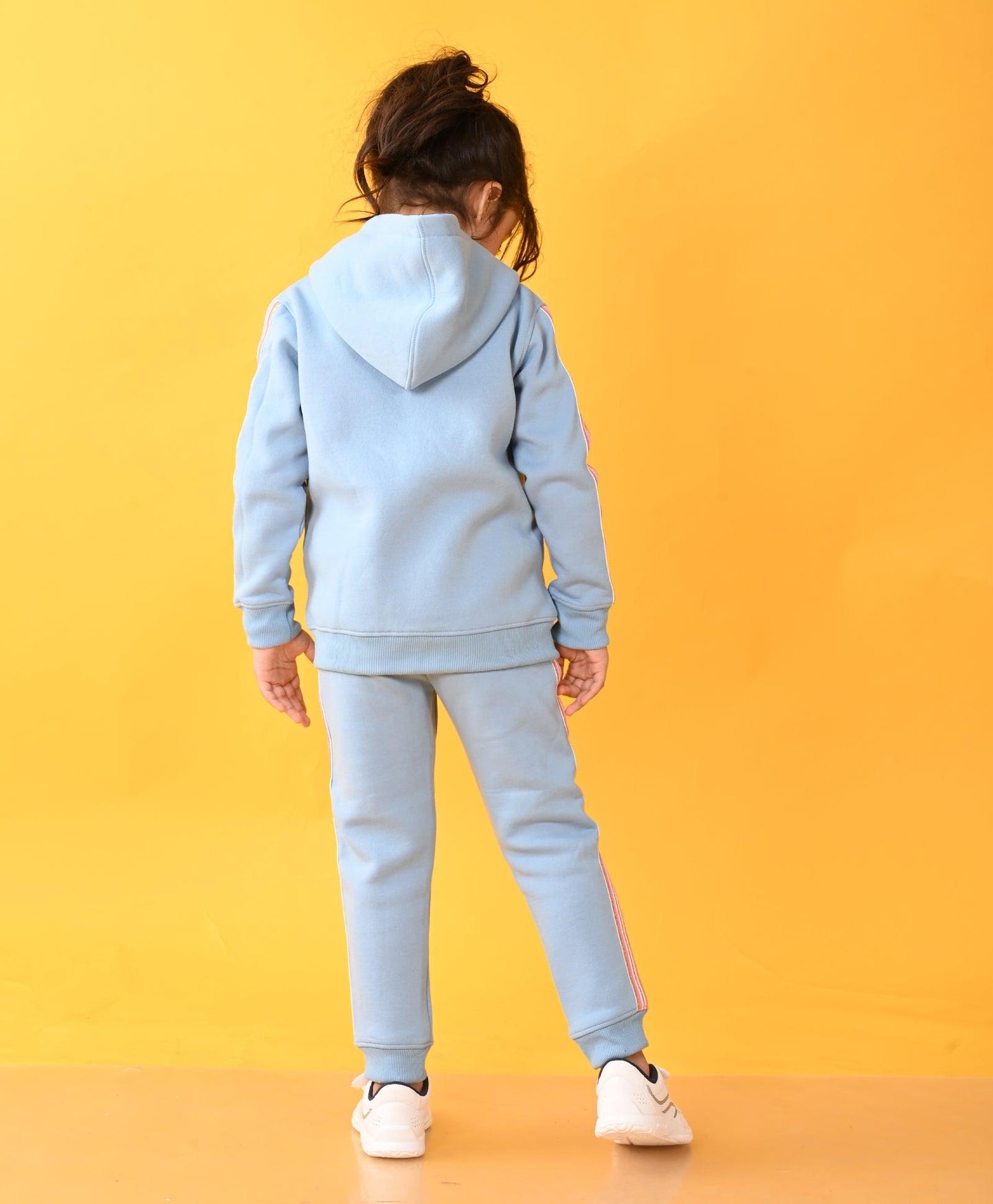 SKY FLEECE PINK GLITTER TAPE RAINBOW ZIPPER HOODIE JOGGER SET - SKY