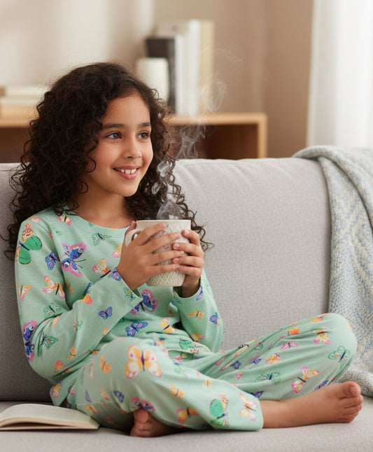 BUTTERFLY LONG SLEEVES PYJAMA SET - GREEN