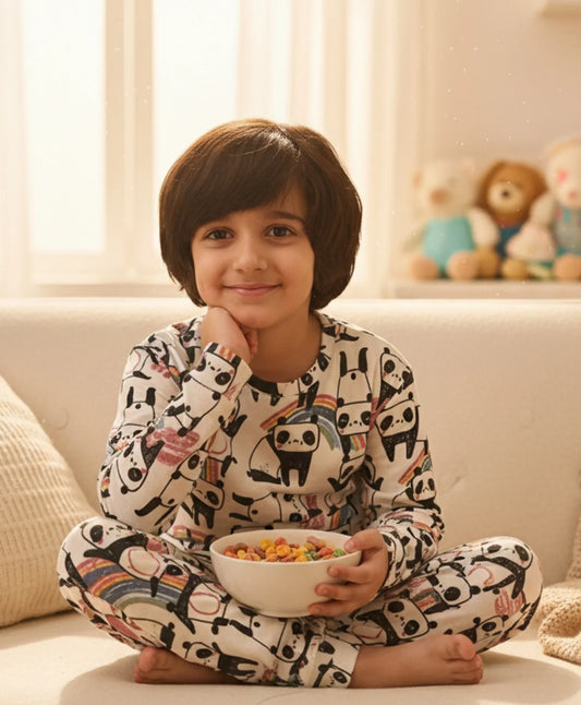PANDA LONG SLEEVES BOYS PYJAMA SET - WHITE