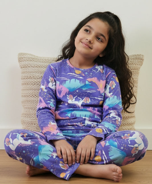 UNICORN PLANET LONG SLEEVES PYJAMA SET - PURPLE