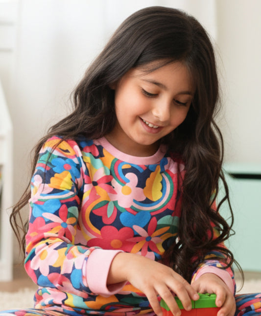 FUN FLORAL FLEECE SWEATSHIRT- PINK