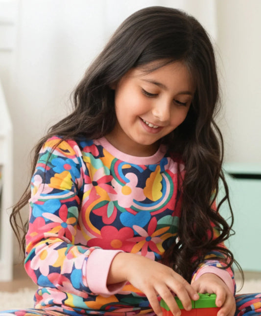 FUN FLORAL FLEECE SWEATSHIRT- PINK