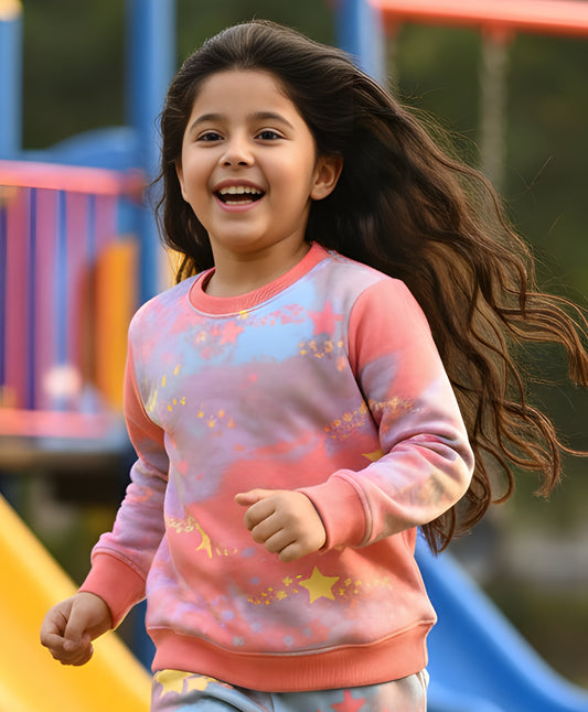 TIE DYE STAR FLEECE SWEATSHIRT - PINK