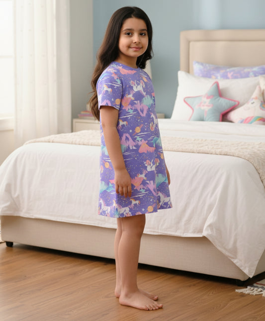 UNICORN PLANET NIGHT DRESS - PURPLE - Anthrilo