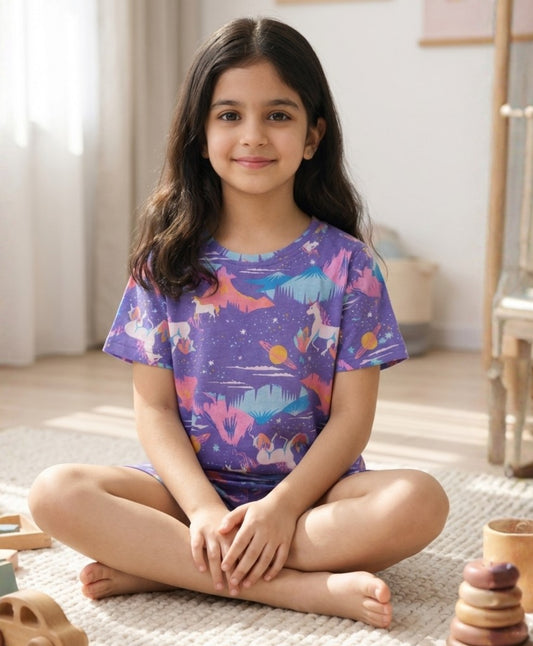 UNICORN PLANET SLEEPWEAR SHORTS SET - PURPLE - Anthrilo