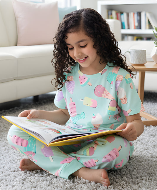 ICECREAM AQUA SHORT SLEEVES PYJAMA SET - AQUA