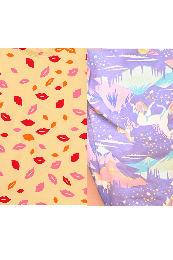 LIPS PRINT AND UNICORN PLANET SLEEPWEAR SHORTS SET (PACK OF 2) - Anthrilo India