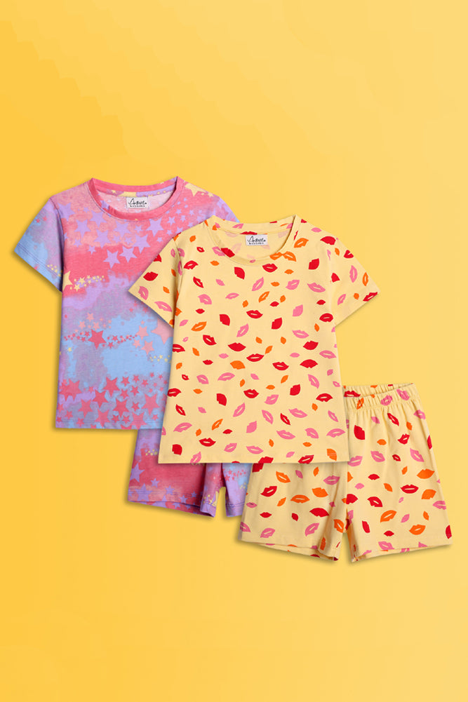 LIPS AND UNICORN TIE DYE STAR SLEEPWEAR SHORTS SET (PACK OF 2) - Anthrilo India