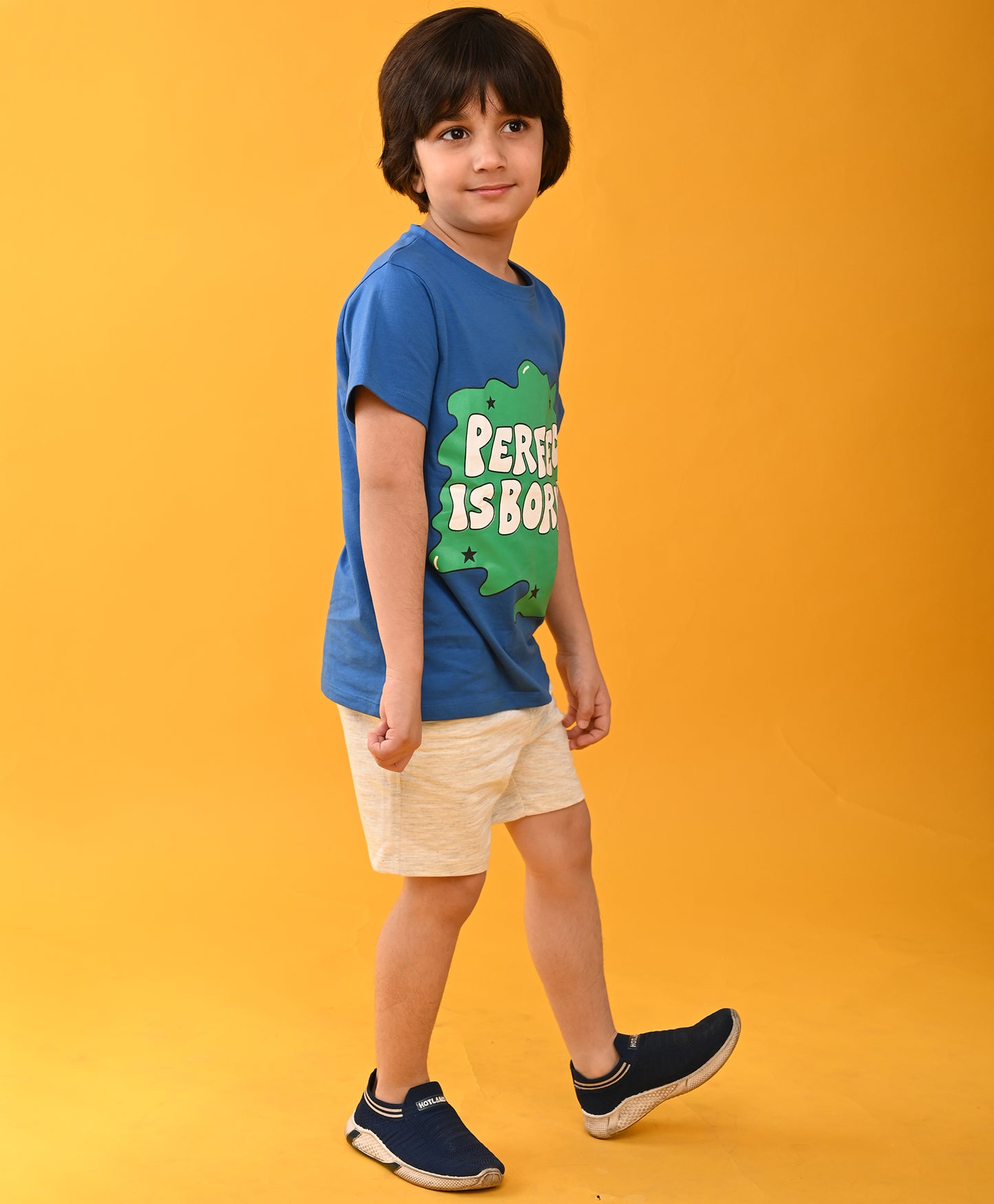PERFCET IS BORING ECRU MEL. SHORTS SET- BLUE/ECRU