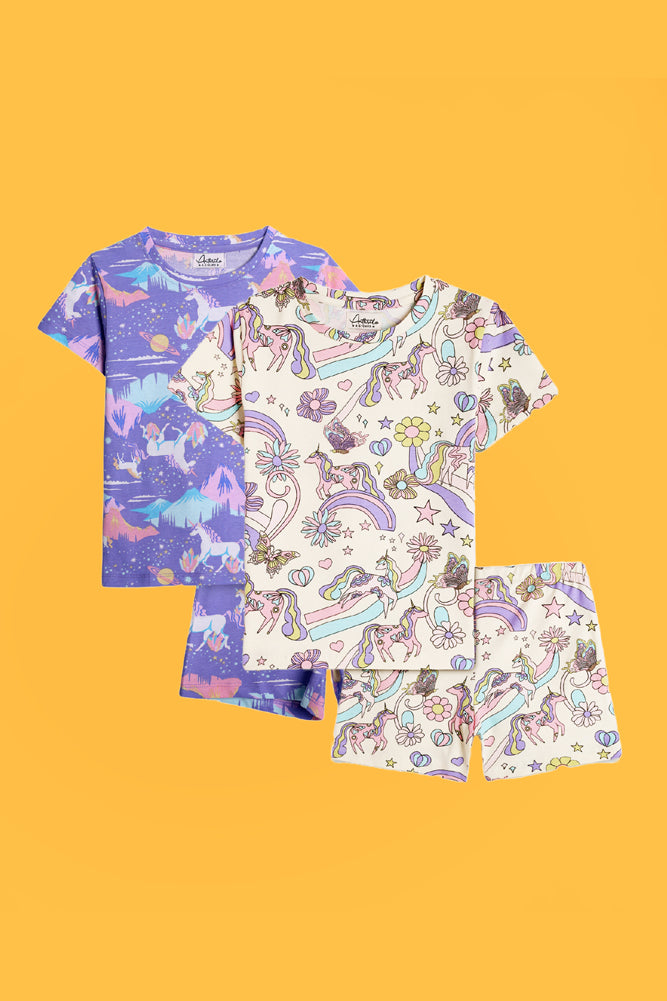UNICORN BUTTERFLY AND UNICORN PLANET SLEEPWEAR SHORTS SET (PACK OF 2) - Anthrilo India