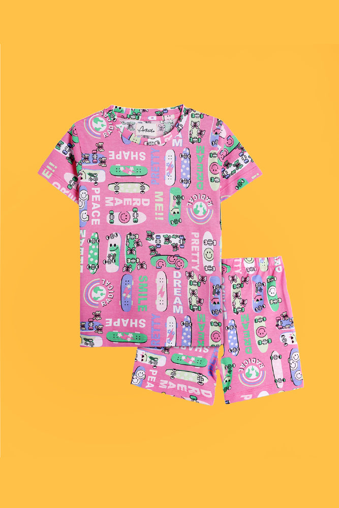 LIPS PRINT AND SKATE PINK SLEEPWEAR SHORTS SET (PACK OF 2) - Anthrilo India