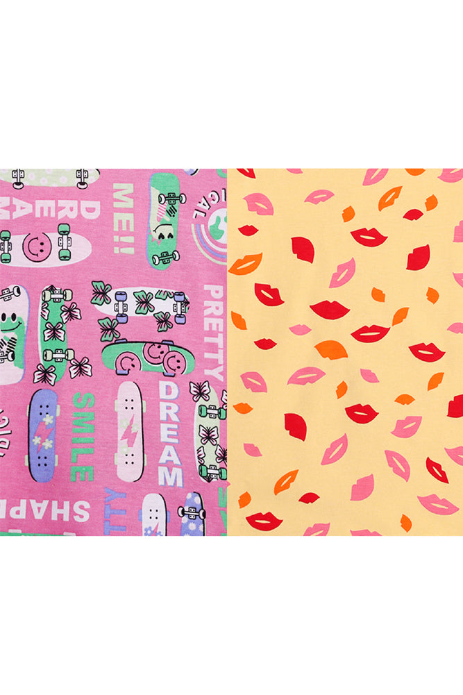LIPS PRINT AND SKATE PINK SLEEPWEAR SHORTS SET (PACK OF 2) - Anthrilo India