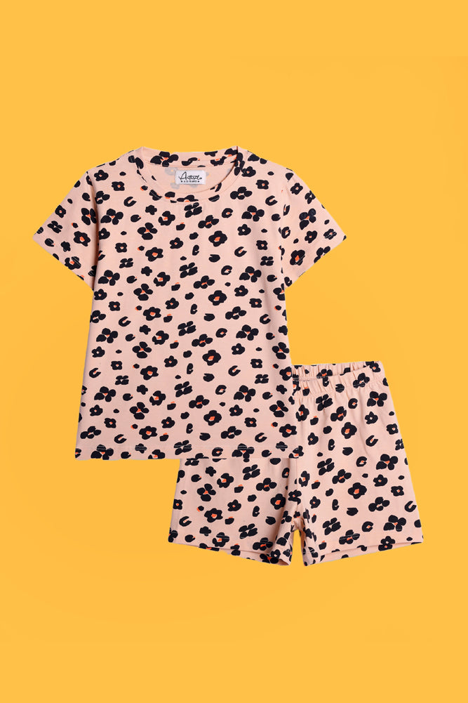 FLORAL LEOPARD AND SKATE PINK SLEEPWEAR SHORTS SET (PACK OF 2) - Anthrilo India