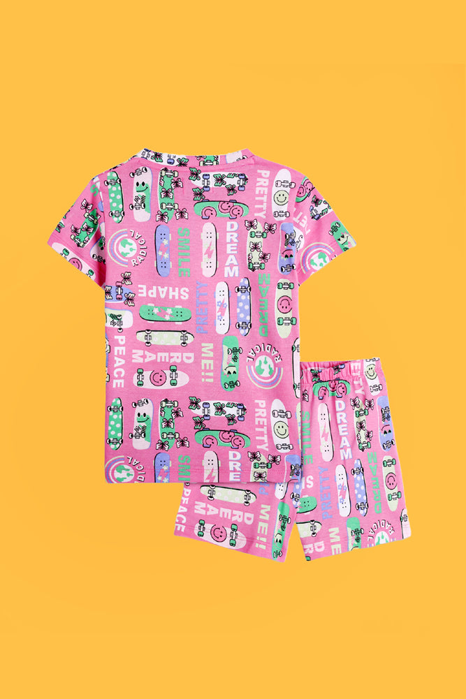 TIE DYE STAR AND SKATE PINK SLEEPWEAR SHORTS SET (PACK OF 2) - Anthrilo India