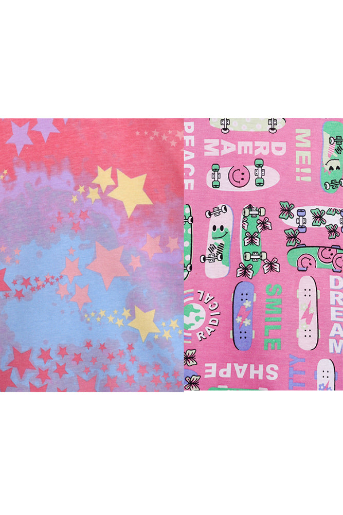 TIE DYE STAR AND SKATE PINK SLEEPWEAR SHORTS SET (PACK OF 2) - Anthrilo India