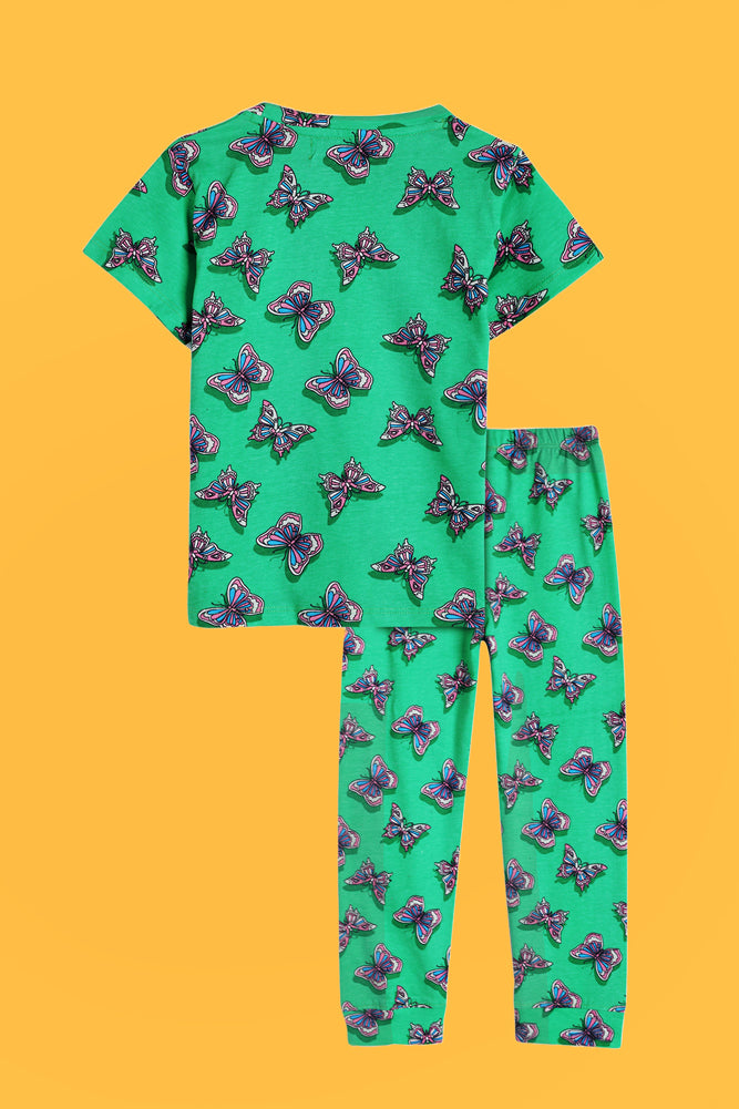 NEW BUTTERFLY GREEN AND LEOPARD BLUE SHORTS SLEEVE PYJAMA SET (PACK OF 2) - Anthrilo India