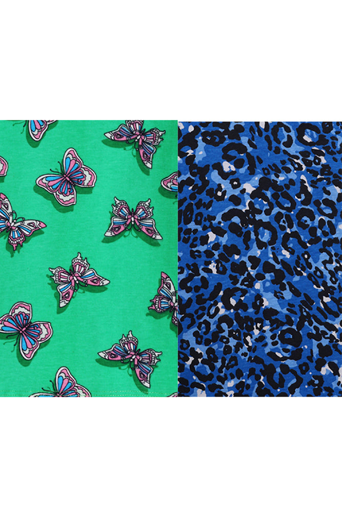 NEW BUTTERFLY GREEN AND LEOPARD BLUE SHORTS SLEEVE PYJAMA SET (PACK OF 2) - Anthrilo India