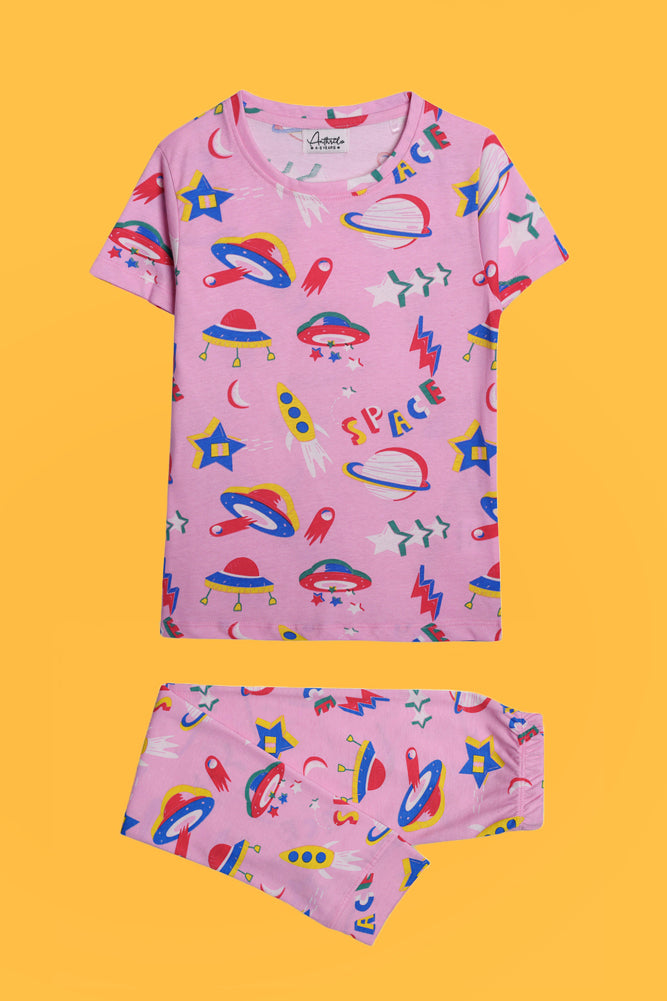 SPACE PINK AND NEW BUTTERFLY GREEN SHORTS SLEEVE PYJAMA SET (PACK OF 2) - Anthrilo India