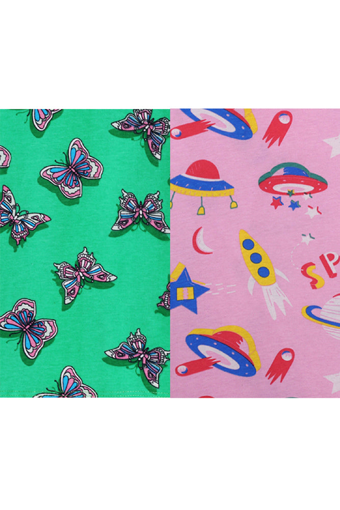 SPACE PINK AND NEW BUTTERFLY GREEN SHORTS SLEEVE PYJAMA SET (PACK OF 2) - Anthrilo India