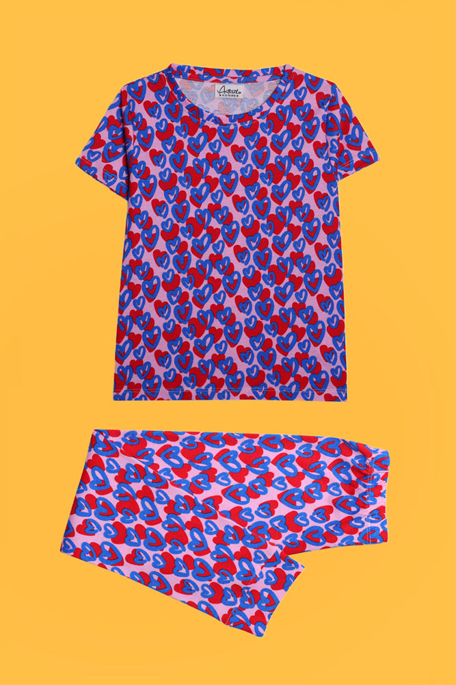 HEART PINEAPPLE AND PINK HEART SHORTS SLEEVE PYJAMA SET (PACK OF 2) - Anthrilo India