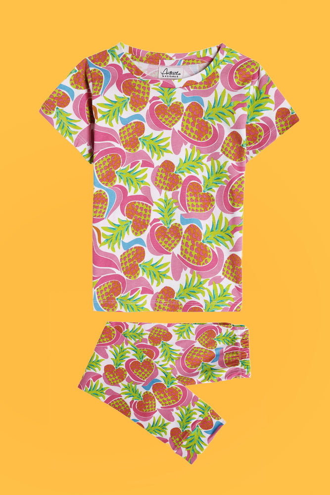 HEART PINEAPPLE AND PINK HEART SHORTS SLEEVE PYJAMA SET (PACK OF 2) - Anthrilo India