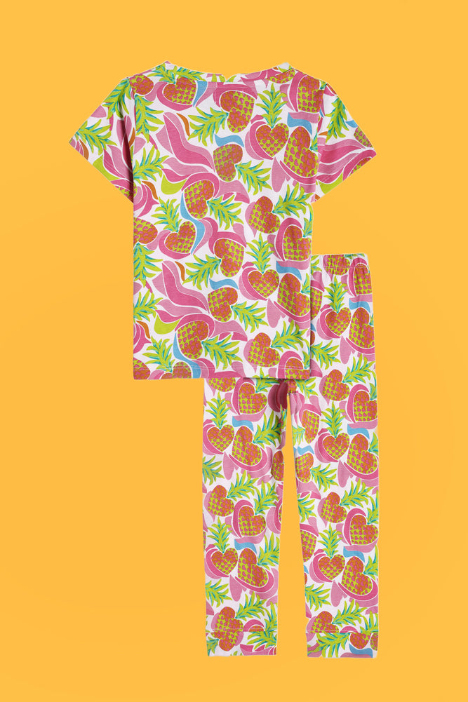 HEART PINEAPPLE AND PINK HEART SHORTS SLEEVE PYJAMA SET (PACK OF 2) - Anthrilo India