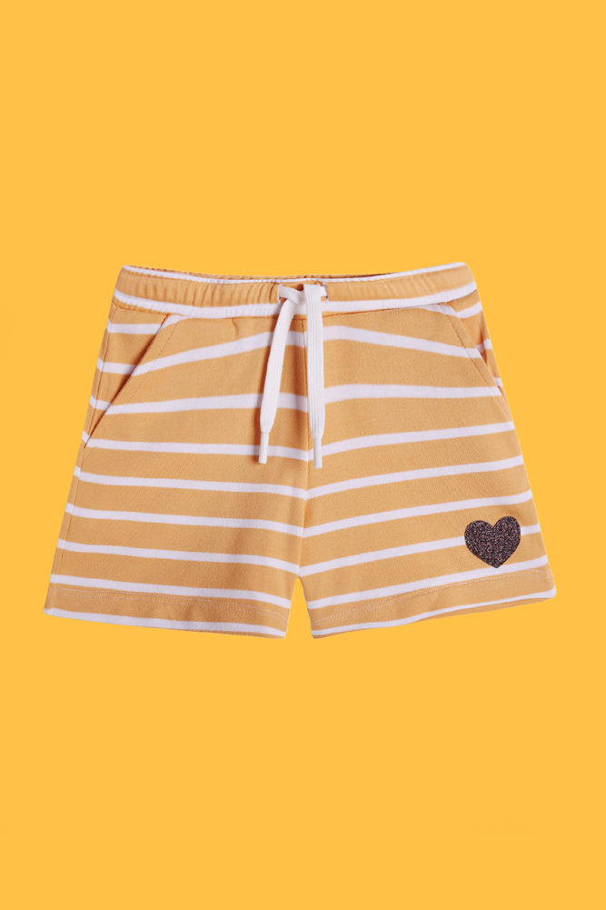 ECRU MELANGE FRILL AND ORANGE STRIPE SHORTS (PACK OF 2) - Anthrilo India