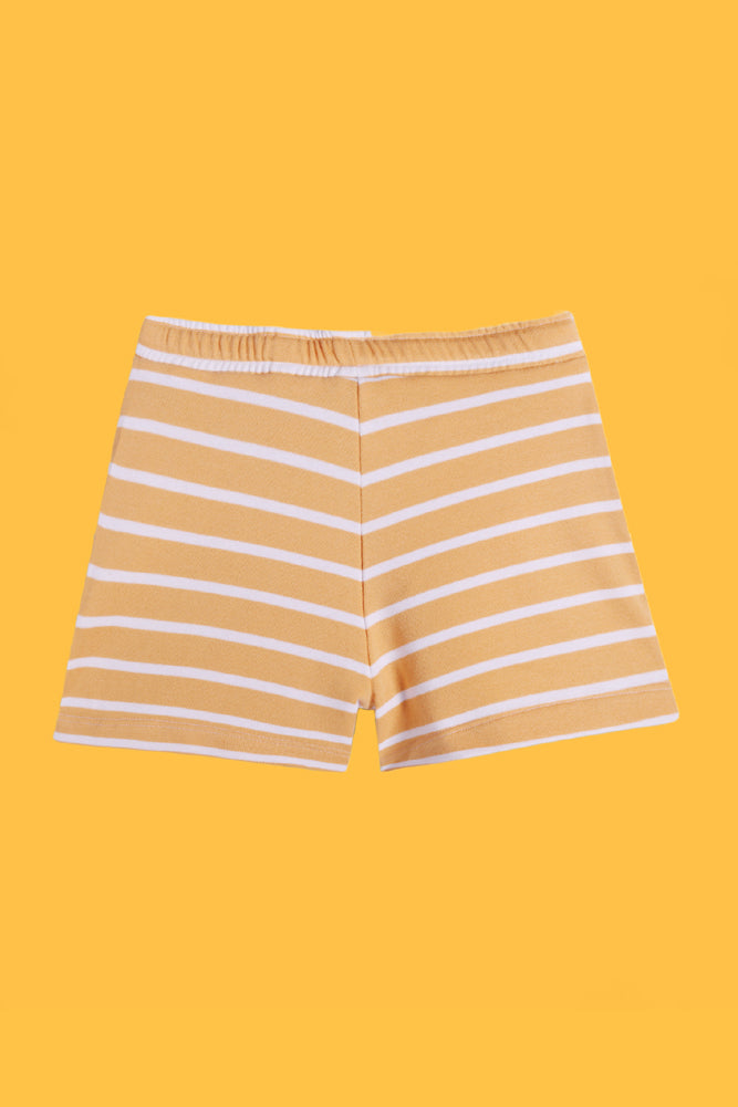 ECRU MELANGE FRILL AND ORANGE STRIPE SHORTS (PACK OF 2) - Anthrilo India