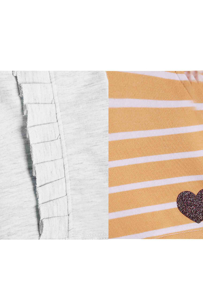 ECRU MELANGE FRILL AND ORANGE STRIPE SHORTS (PACK OF 2) - Anthrilo India