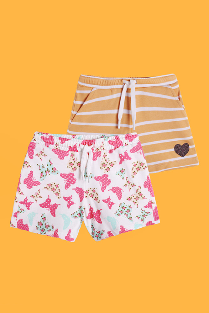 BUTTERFLY WHITE AND ORANGE STRIPE SHORTS (PACK OF 2) - Anthrilo India