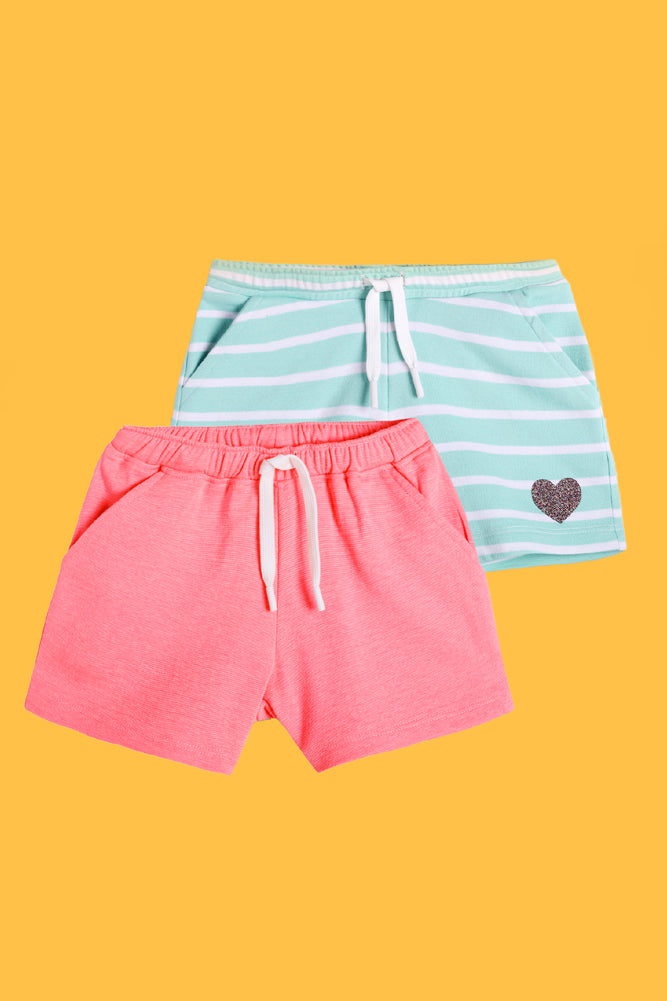 AQUA STRIPE AND NEON PINK SHORTS (PACK OF 2) - Anthrilo India