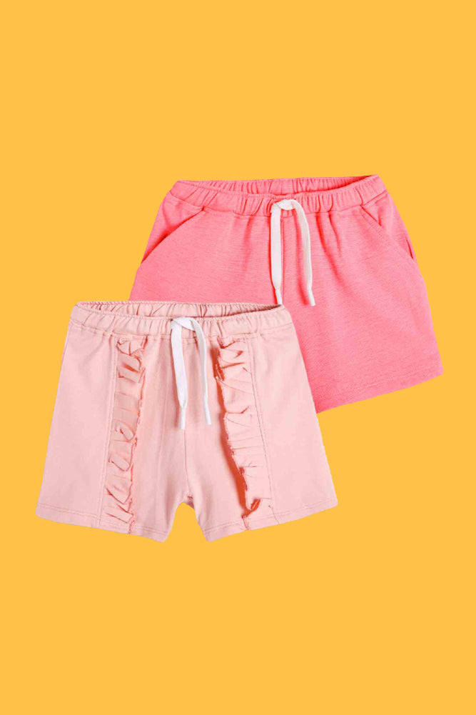 PINK FRILL AND NEON PINK SHORTS (PACK OF 2) - Anthrilo India