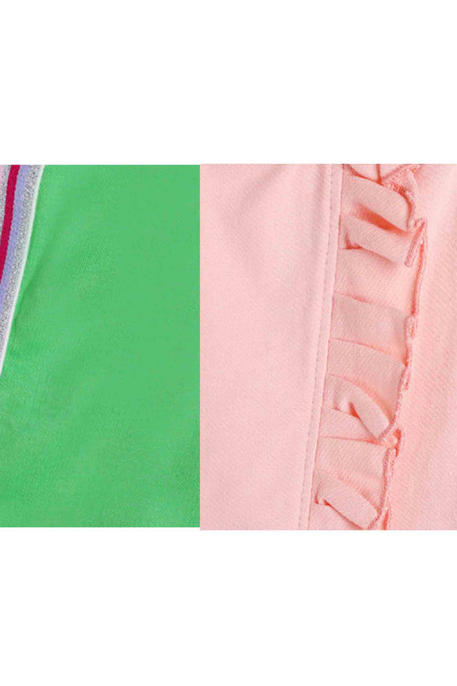 PINK FRILL AND GREEN SIDE TAPE SHORTS (PACK OF 2) - Anthrilo India