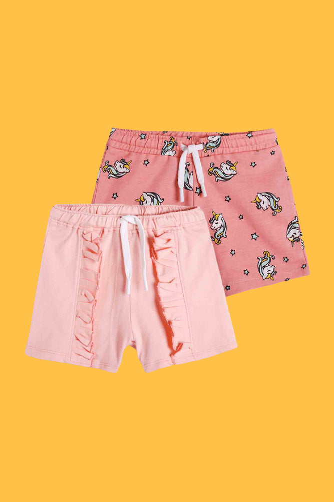 PINK FRILL AND UNICORN STAR SHORTS (PACK OF 2)
