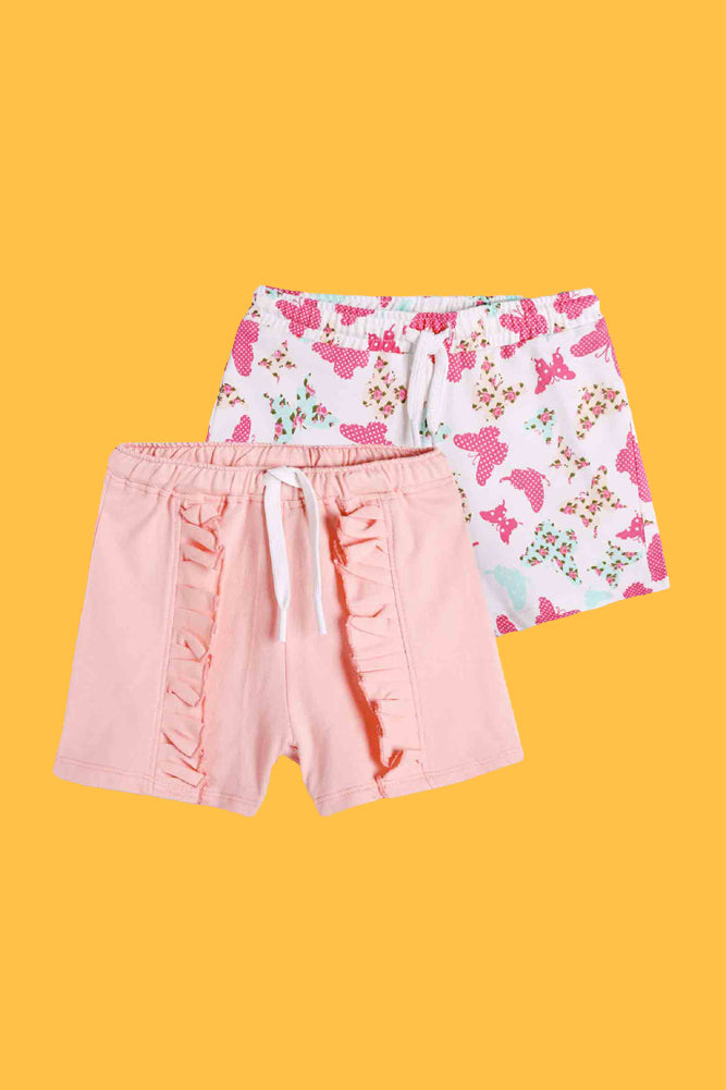 PINK FRILL AND BUTTERFLY WHITE SHORTS (PACK OF 2) - Anthrilo India