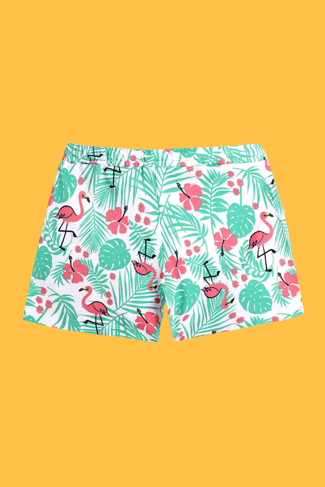 FLAMINGO PRINT AND PRETTY PEACH FRILL SHORTS (PACK OF 2) - Anthrilo India