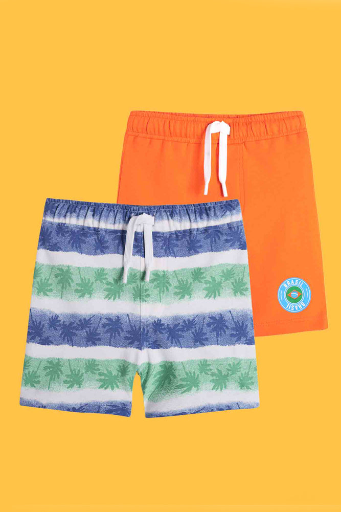 PALM STRIPE AND SUMMER ORANGE SHORTS (PACK OF 2) - Anthrilo India
