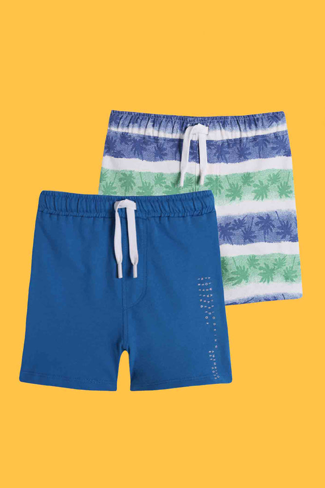 SUMMER BLUE AND PALM STRIPE SHORTS (PACK OF 2) - Anthrilo India