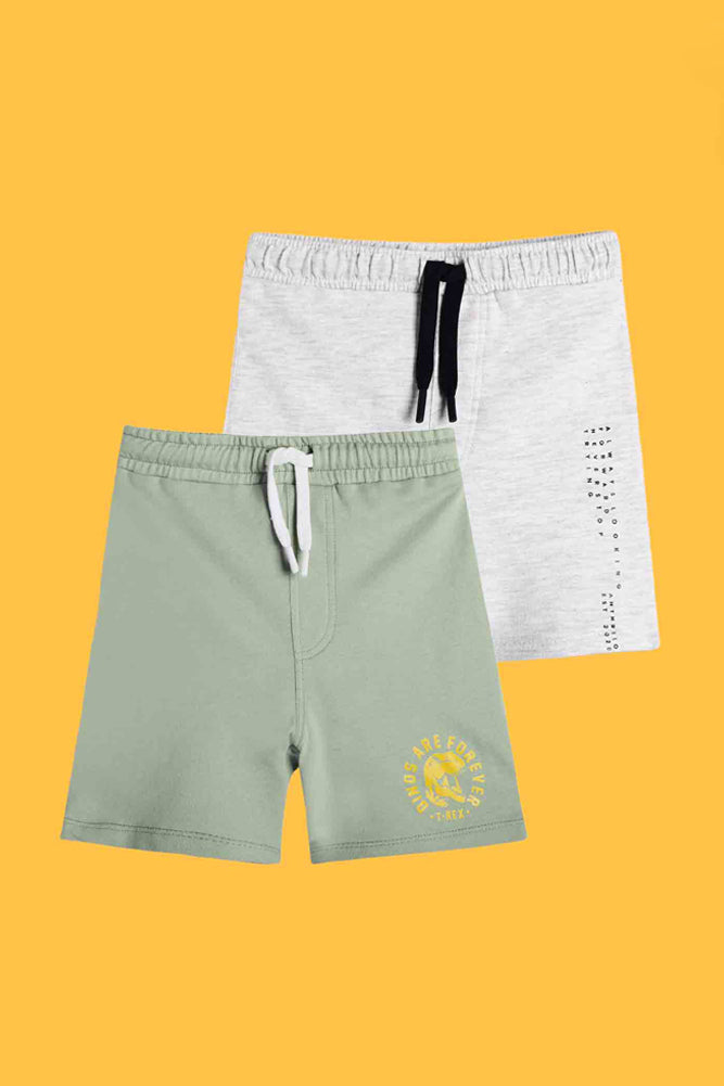 SUMMER OLIVE AND ECRU MELANGE SHORTS (PACK OF 2) - Anthrilo India