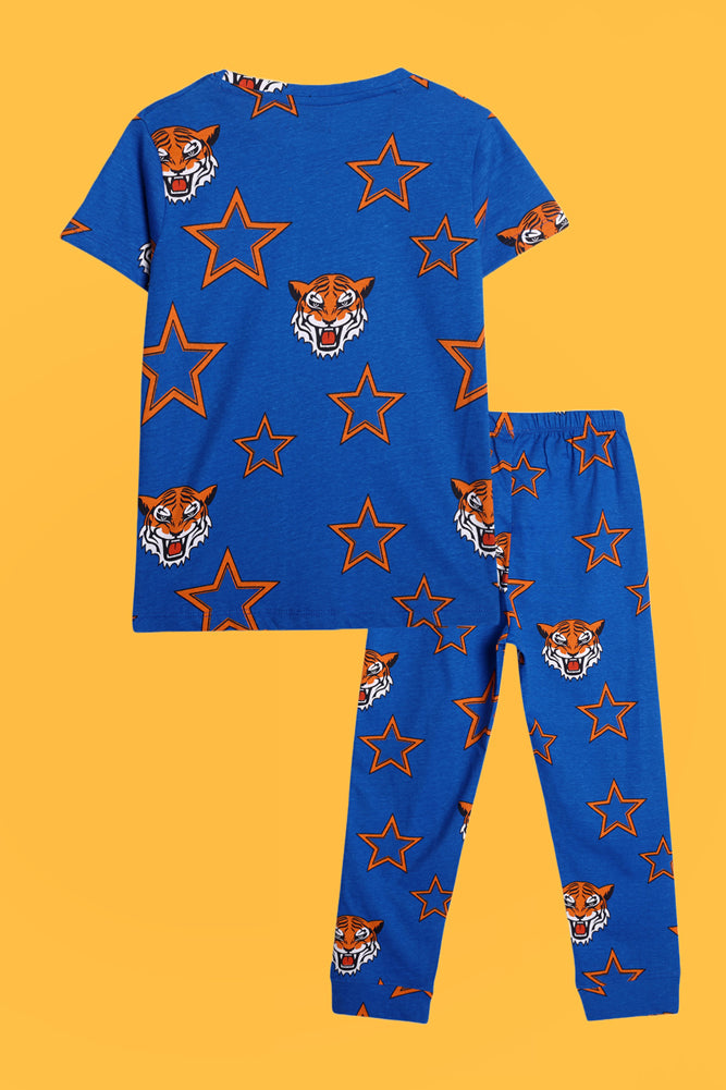 TIGER STAR BLUE AND ROCKET GREEN SHORT SLEEVE PYJAMA SET (PACK OF 2) - Anthrilo India