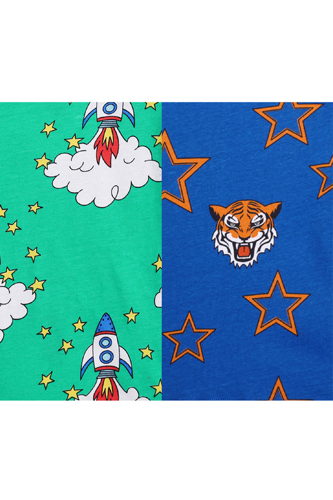 TIGER STAR BLUE AND ROCKET GREEN SHORT SLEEVE PYJAMA SET (PACK OF 2) - Anthrilo India