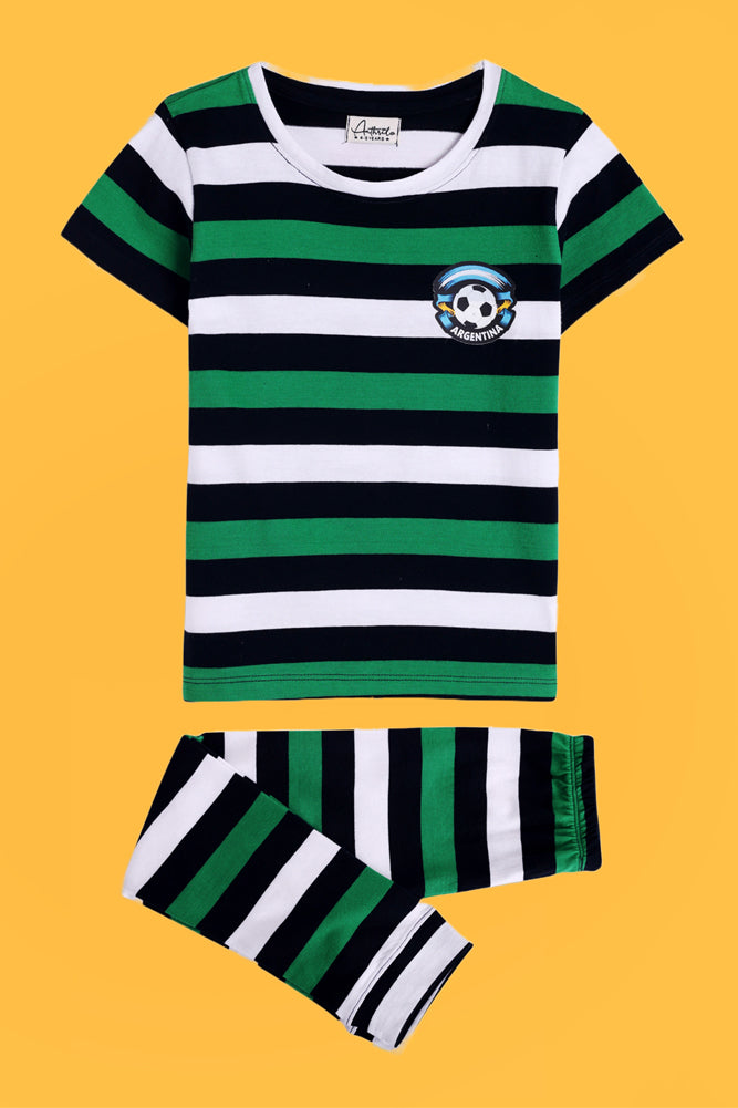 CAMOUFLAGE WHITE AND GREEN STRIPED SHORT SLEEVE PYJAMA SET (PACK OF 2) - Anthrilo India