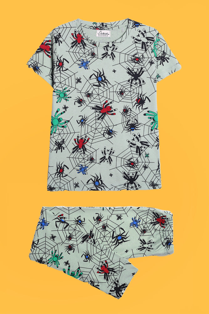 SPIDER GREEN AND TRUCK SHORT SLEEVE PYJAMA SET (PACK OF 2) - Anthrilo India