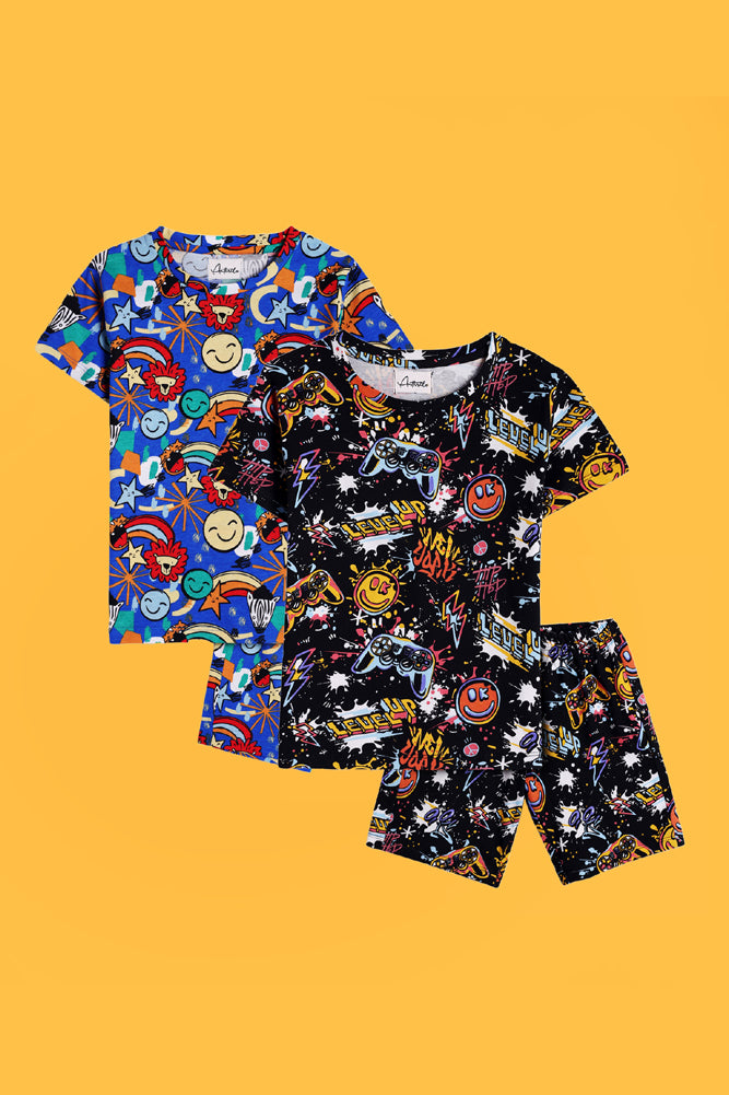 ANIMAL BLUE AND LEVEL UP SLEEPWEAR SHORT SET (PACK OF 2) - Anthrilo India