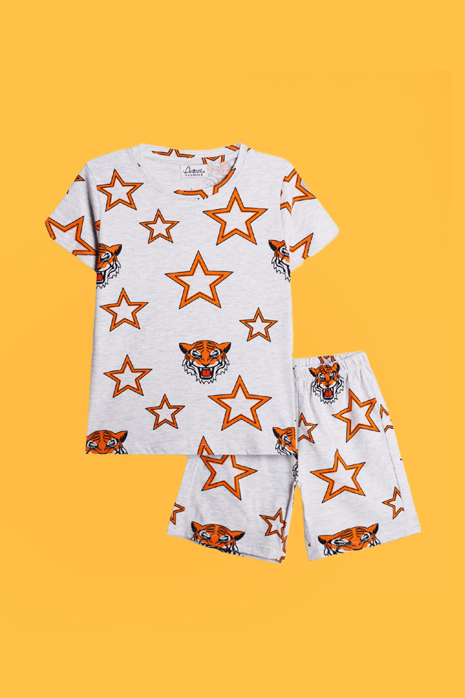ANIMAL BLUE AND TIGER STAR GREY SLEEPWEAR SHORT SET (PACK OF 2)